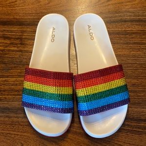 Rainbow rhinestone Aldo Paulatuk PRIDE Sandals 7.5 perfect for PRIDE!